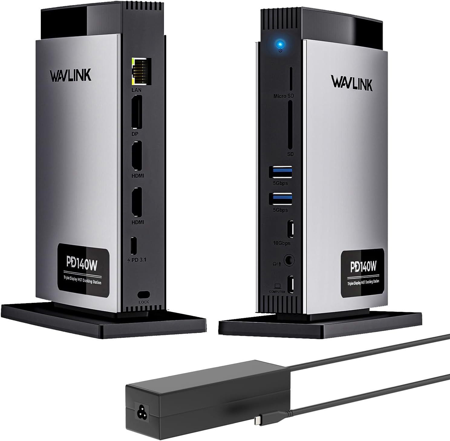 WAVLINK Laptop Docking Station 3 Monitors(Max Resolution: Single 8K or Triple 4K), 11-in-1 USB C Docking Station with 125W PD3.1 Pass-Through & Power Adapter, HDMI + 2* DP, for MacBook M1–M4 & Windows