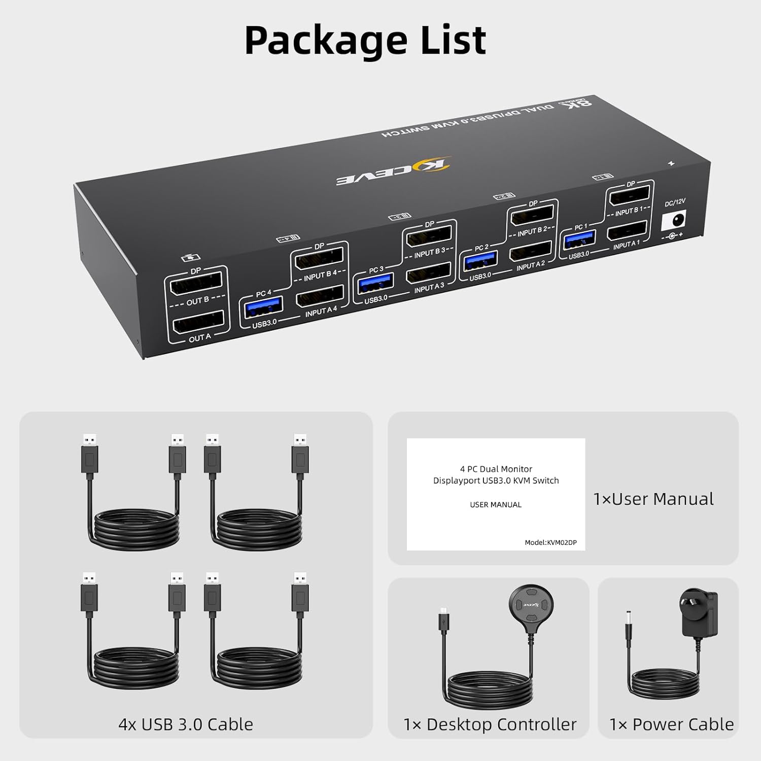 8K Dual Monitor Displayport KVM Switch 2 Monitors 4 Computers 4 Port USB 3.0 DP 1.4 KVM Switcher 8K@30Hz/4K@144Hz 4 in 2 Out Keyboard Mouse Switches