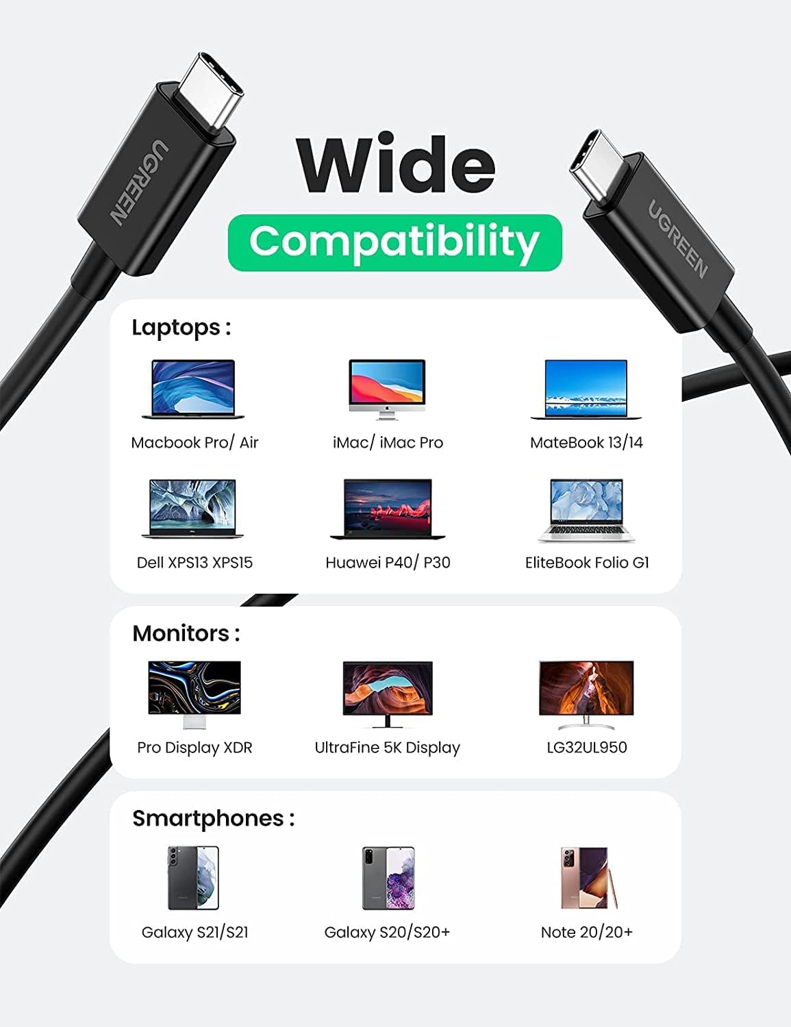 UGREEN 100W Thunderbolt 4 Cable Fast Charging, Intel Certified, 40Gbps Data Transfer, 8K@60Hz Video Output, Compatible with Thunderbolt 3, USB4, iPhone 16 Pro Max, MacBook Pro, Dell XPS, Hub, 0.8M