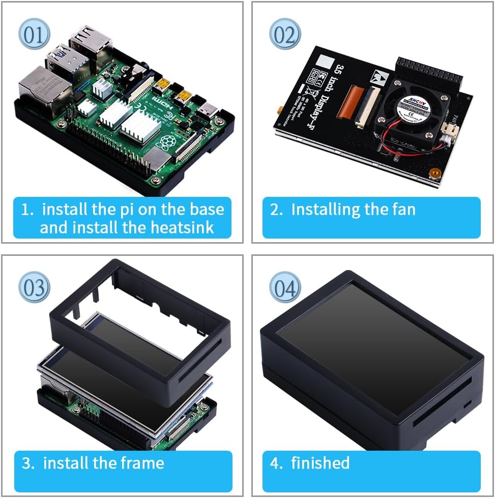 PC Mart TFT 3.5 inch Touch Screen with Case, Raspberry Pi Fan and Heatsinks, 320x480 Resolution LCD Display for Raspberry Pi 4 Model B