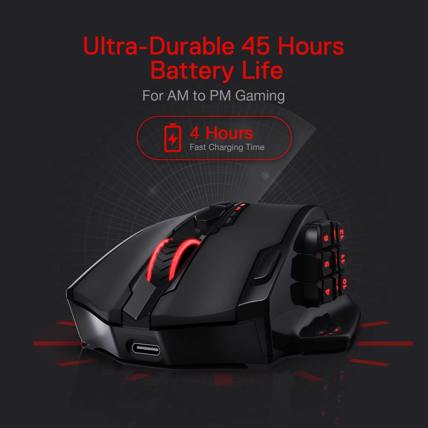 Redragon M913 Impact Elite Wireless Gaming Mouse, 16000 DPI Wired/Wireless RGB Mouse with 20 Programmable Buttons, 45 Hours Battery Operated and Optical Pro Sensor, 12 Side Buttons MMO Mouse