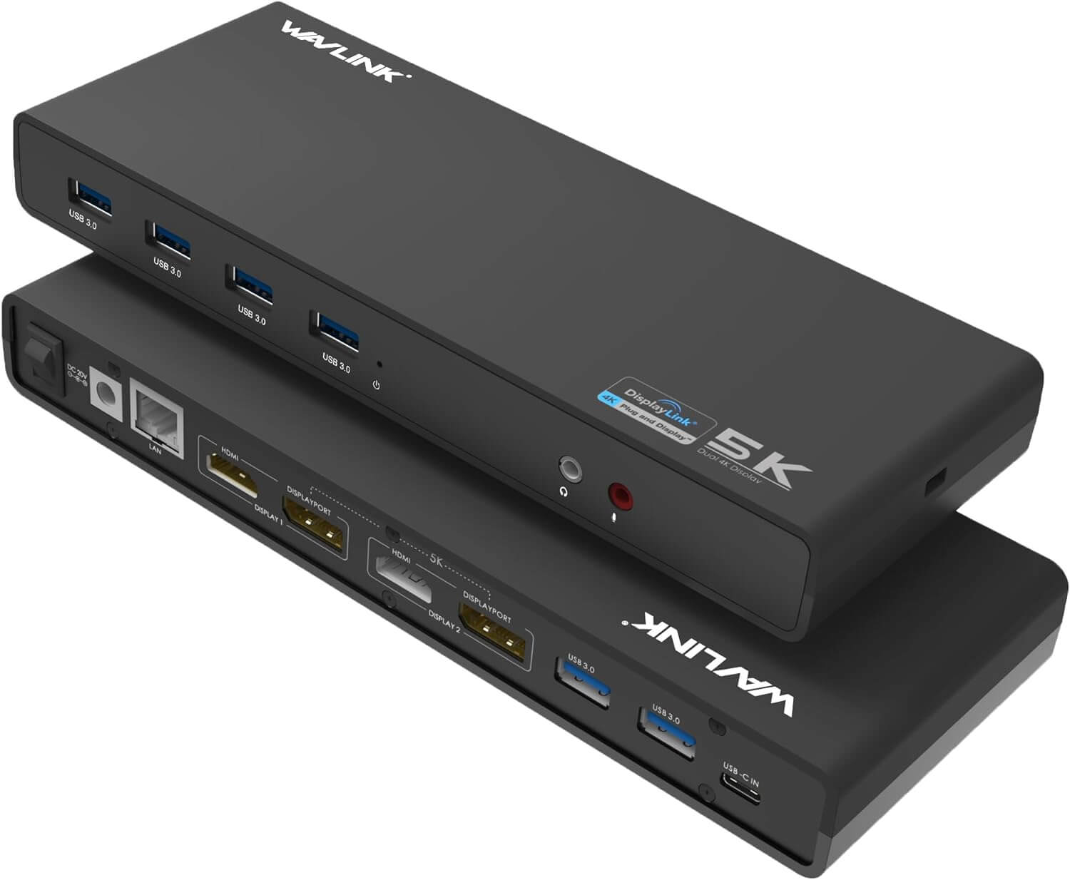 WAVLINK USB C/USB 3.0 Universal Docking Station Single 5K Dual 4K Display, 2xHDMI, 2xDisplayport, 6xUSB3.0, USB-C, Gigabit Ethernet, Audio&Mic, USB C Dock for Windows or Mac OS, No Power Charging