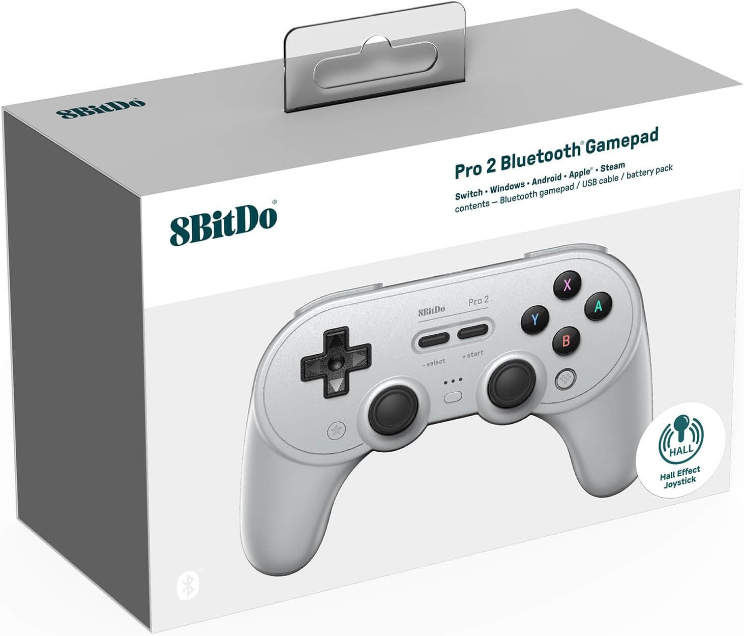 8BitDo Pro 2 Bluetooth Controller for Switch, Hall Effect Joystick Update, Wireless Gaming Controller for Switch, PC, Android, and Steam Deck & Apple (Gray Edition)