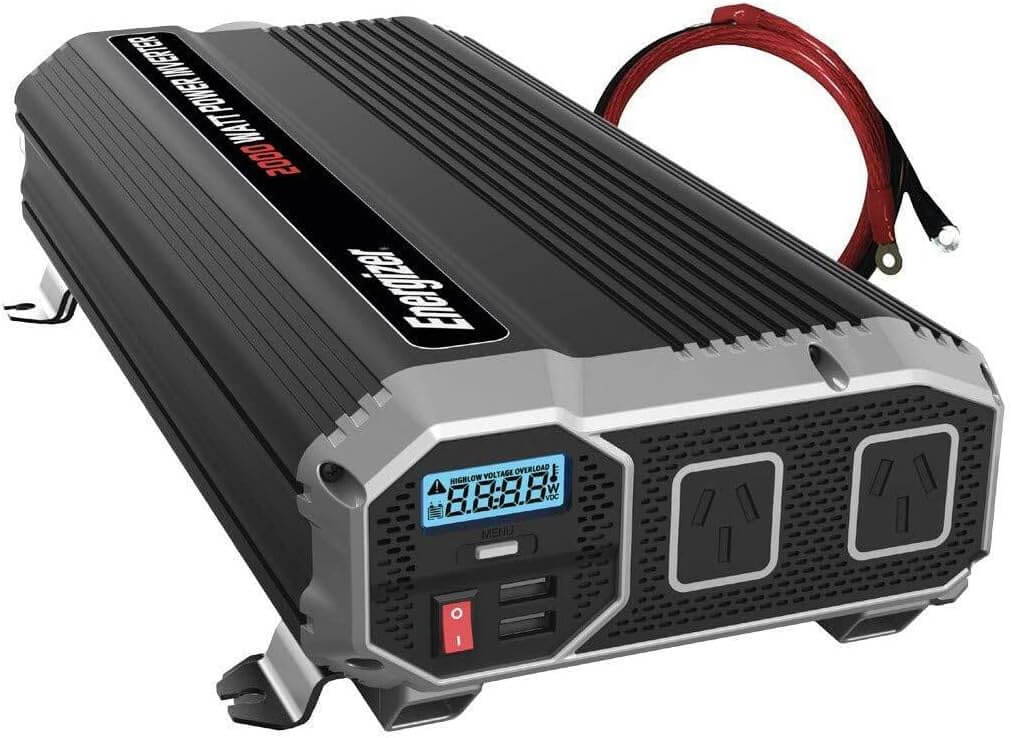 Energizer 2000 Watt Car Inverter, 12 Volt DC to 230 Volts AC Power Converter, w/ 2 USB Plug, Dual 230V Socket, Ideal Caravan & Car accessories for charging laptop, iPhone, iPad, tablet and more.