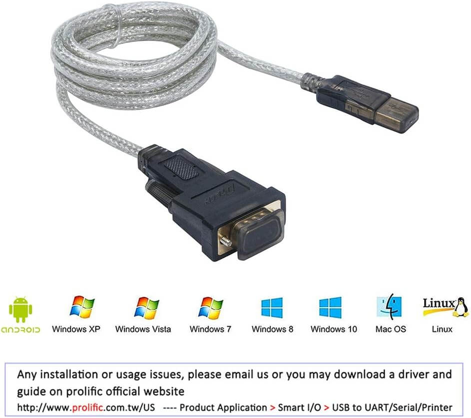 DTECH USB 2.0 to RS232 DB9 Male Serial Adapter Cable 1.8m Supports Windows 10, 8, 7, Mac, Linux 6 ft (USB-A to DB9 (Male / Male))