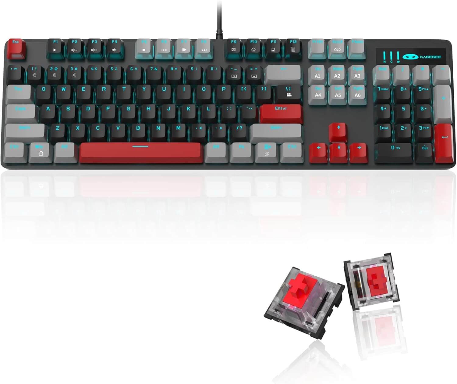 Mechanical Gaming Keyboard, MageGee 104 Keys Blue Backlit Gaming Keyboards with Red Switch, USB Wired Mechanical Computer Keyboard for Laptop, Desktop, PC Gamers(Gray & Black)