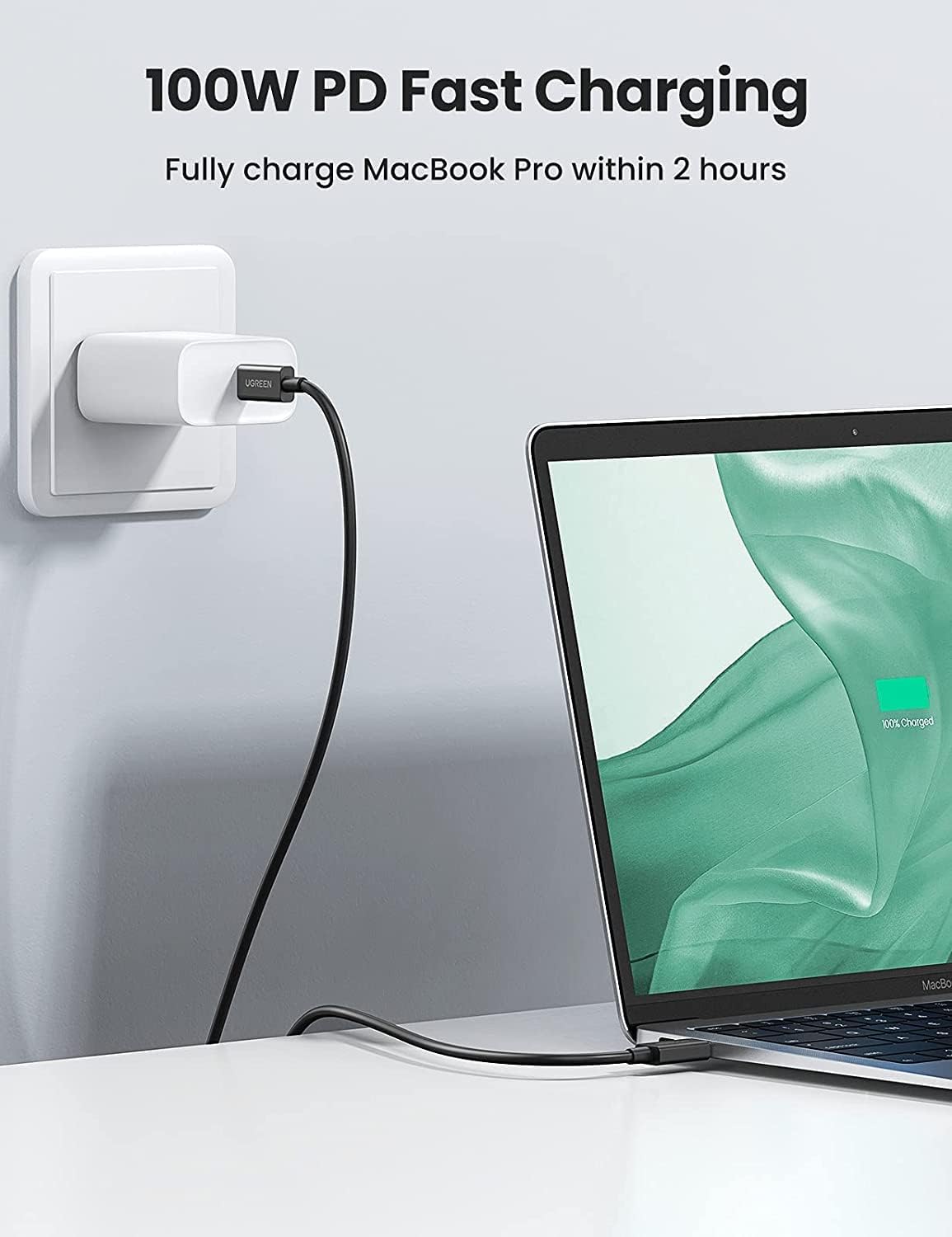 UGREEN 100W Thunderbolt 4 Cable Fast Charging, Intel Certified, 40Gbps Data Transfer, 8K@60Hz Video Output, Compatible with Thunderbolt 3, USB4, iPhone 16 Pro Max, MacBook Pro, Dell XPS, Hub, 0.8M