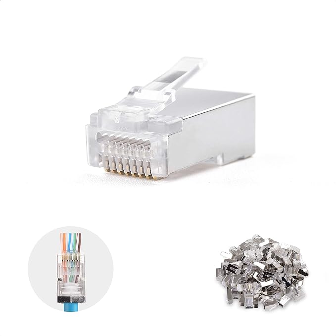 Cable Matters 20-Pack Cat 6A Shielded Pass Through RJ45 Connectors (Cat 6A Ends / Cat6A Connector / RJ45 Modular Plugs/Ethernet Plugs/Network Connector) for Solid or Stranded S/FTP Ethernet Cable