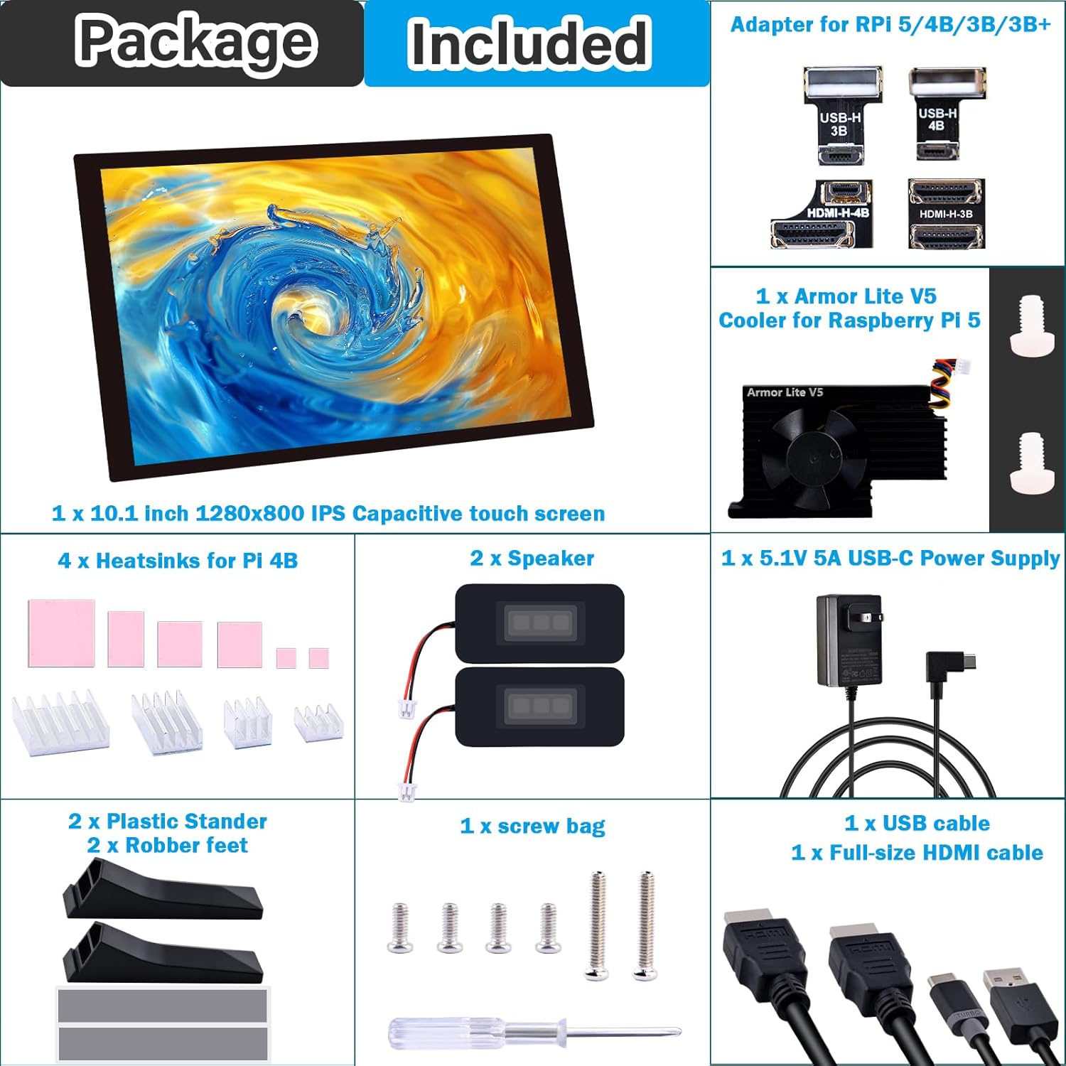 LCD Screen for Raspberry Pi 10.1 Inch Capacitive Touchscreen HDMI Monitor for Raspberry Pi - IPS 1280x800 LCD Display With Dual-Speaker and Mount Hole for Pi 5/4B/3B+/3B/B+ Board