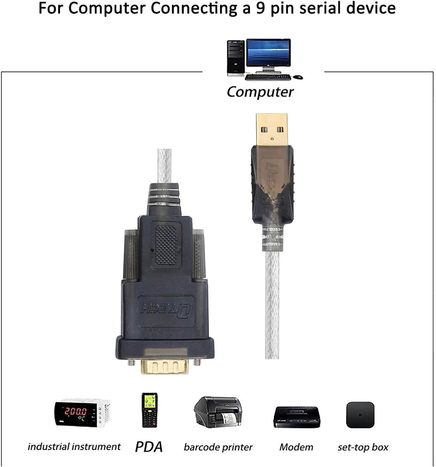 DTECH USB 2.0 to RS232 DB9 Male Serial Adapter Cable 1.8m Supports Windows 10, 8, 7, Mac, Linux 6 ft (USB-A to DB9 (Male / Male))