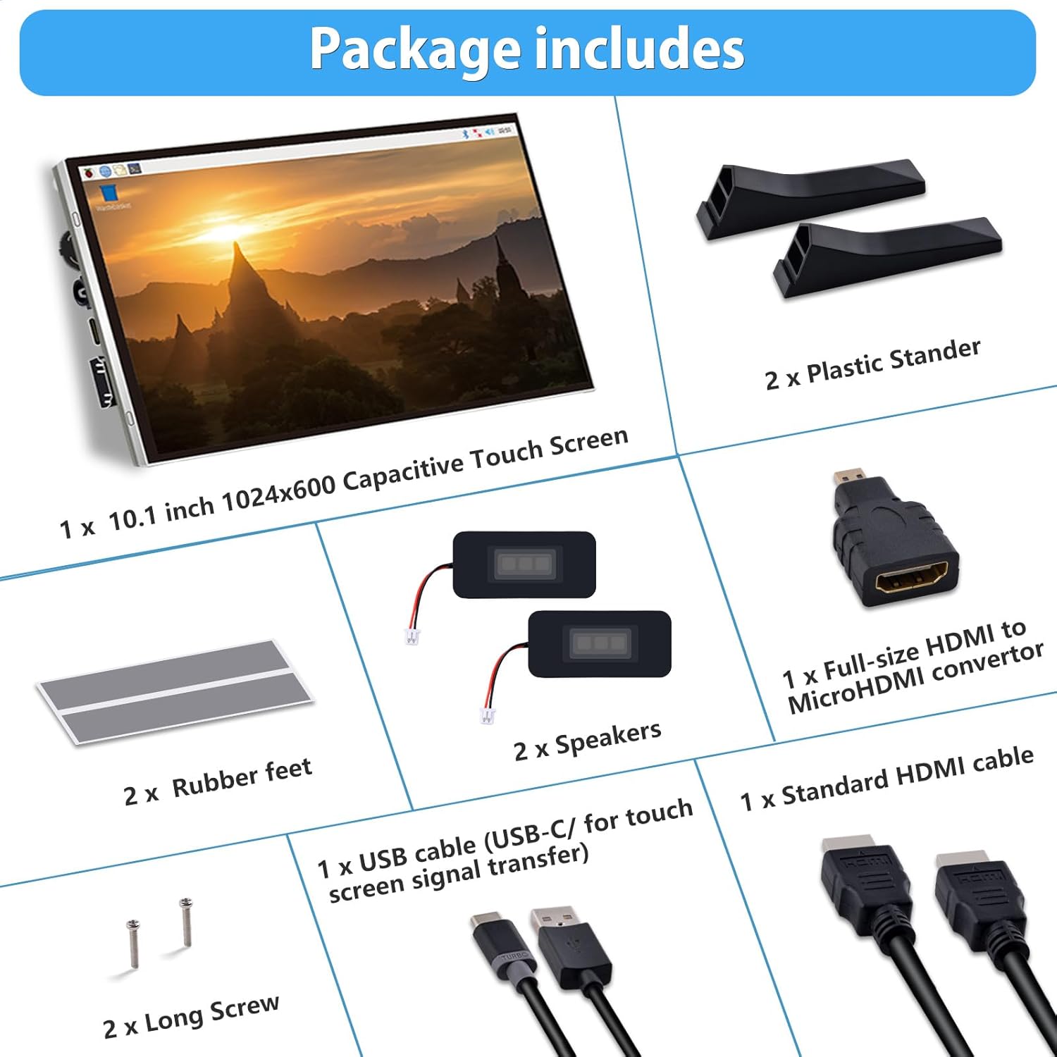 PC Mart 10.1 Inch LCD Screen for Raspberry Pi, 1024x600 IPS LCD Display, HDMI Portable Monitor for Raspberry Pi 5/Pi 4B/3B+/3B/B+/Zero/400, Win11/10/8/7 (Touch Screen)