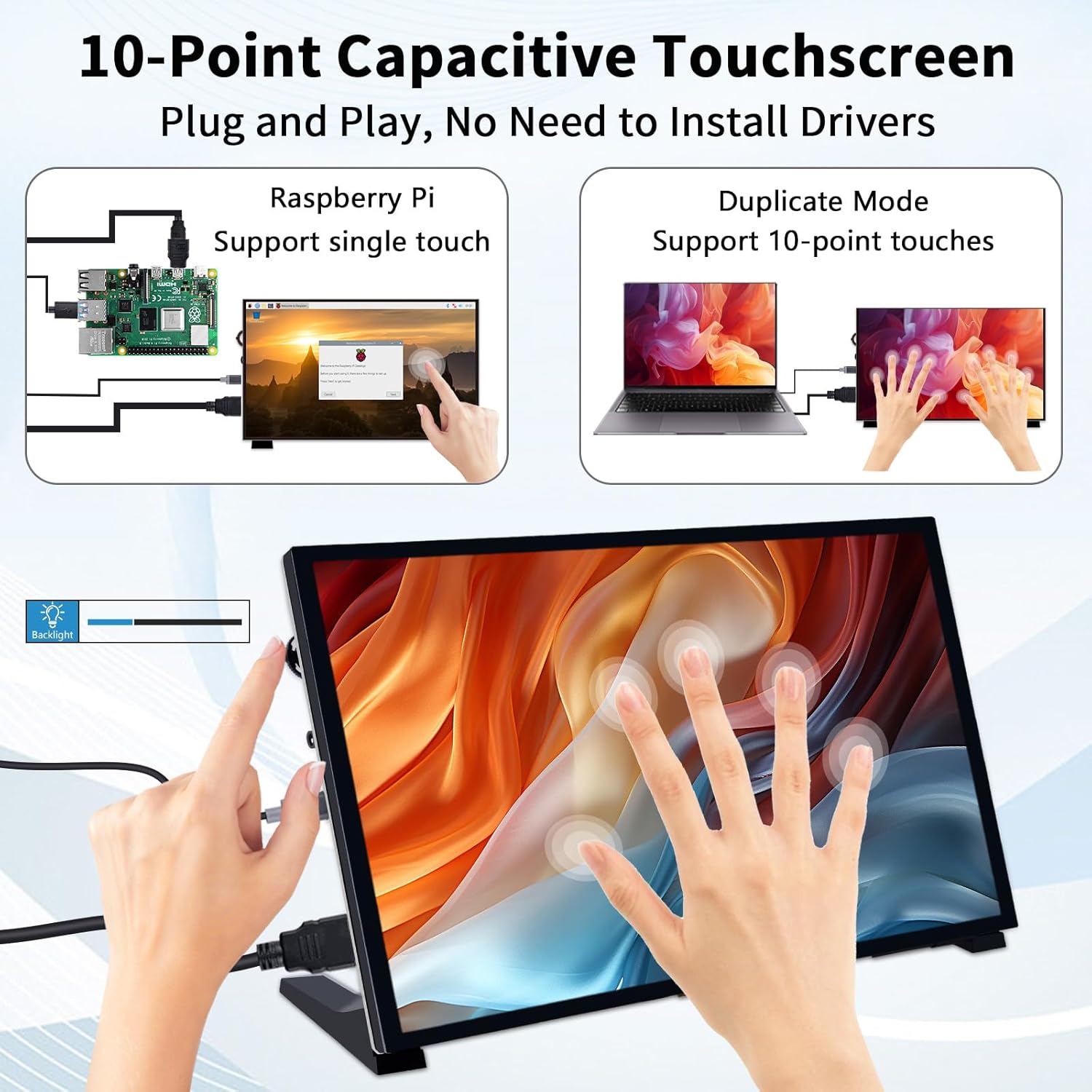 PC Mart 10.1 Inch LCD Screen for Raspberry Pi, 1024x600 IPS LCD Display, HDMI Portable Monitor for Raspberry Pi 5/Pi 4B/3B+/3B/B+/Zero/400, Win11/10/8/7 (Touch Screen)