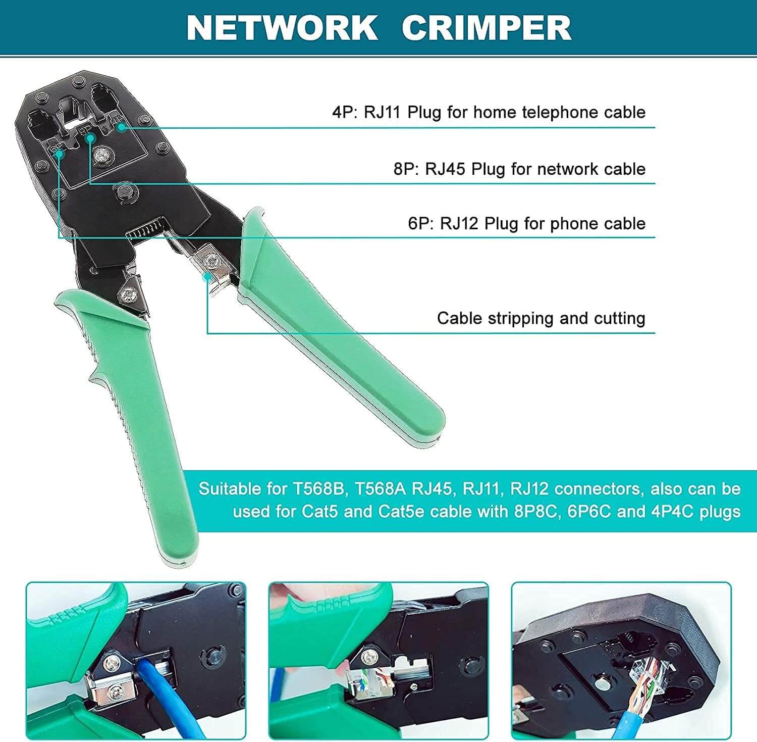 18 in 1 Network Repair Tools Professional Network Cable Tester Kit Network Maintenance Kit for RJ11 / 12/45 Network Crimper Tool with 17 Connectors and 2M Network Cableconsumables