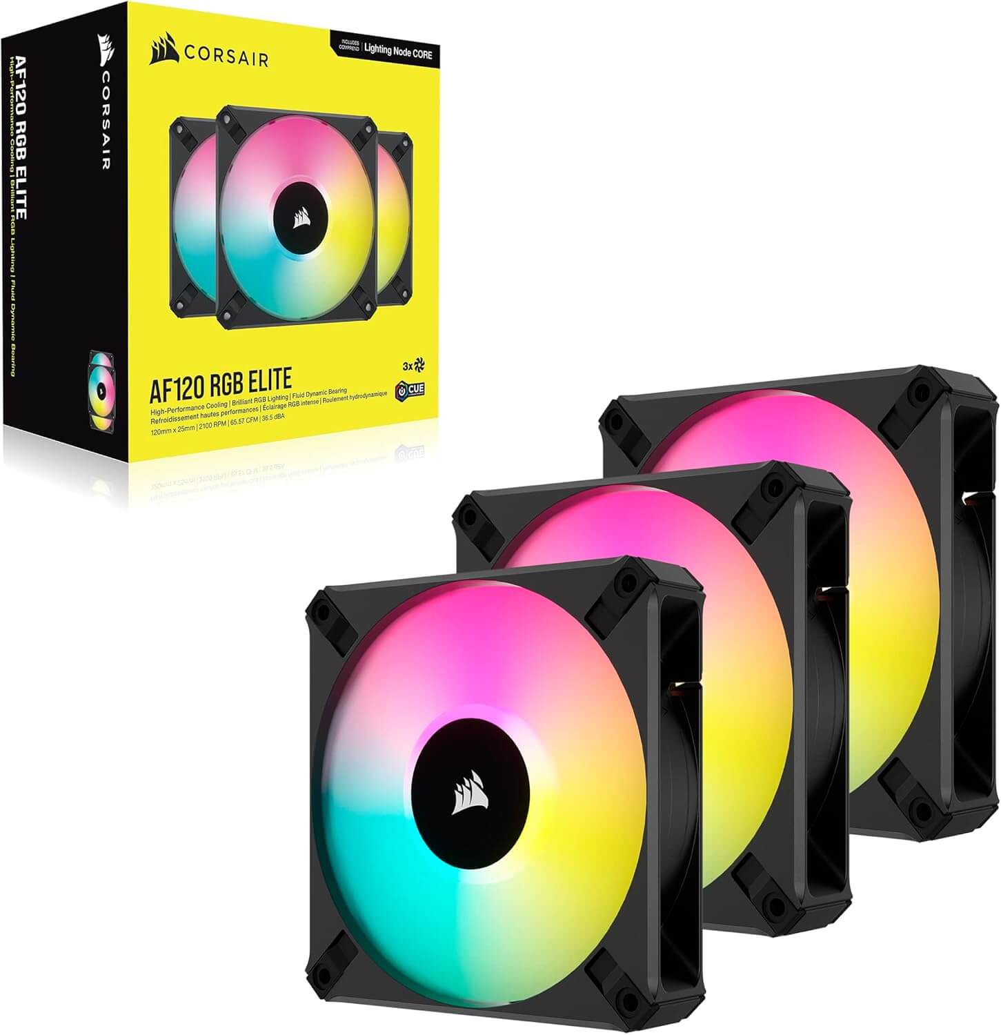 CORSAIR iCUE AF120 RGB Elite 120mm PWM Triple Fan Kit with RGB LEDs and AirGuide Technology - Black