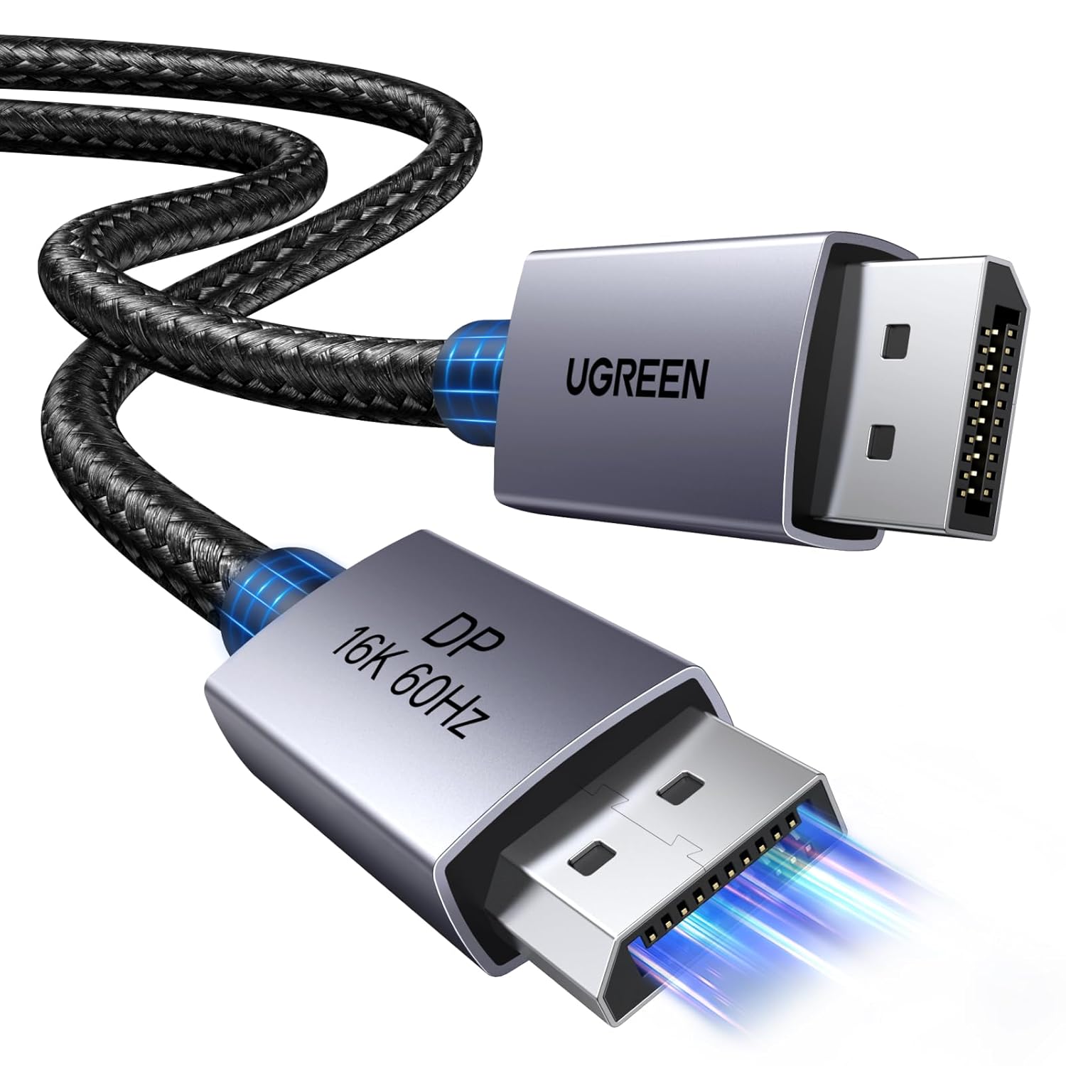 UGREEN 16K Displayport Cable 2.1, DP to DP 80Gbps Aluminum, Support 16K@60Hz, 8K@240Hz, HDR, FreeSync, G-Sync, Compatible with Laptop/PC with HDTV, Projectors, Screens, 1M