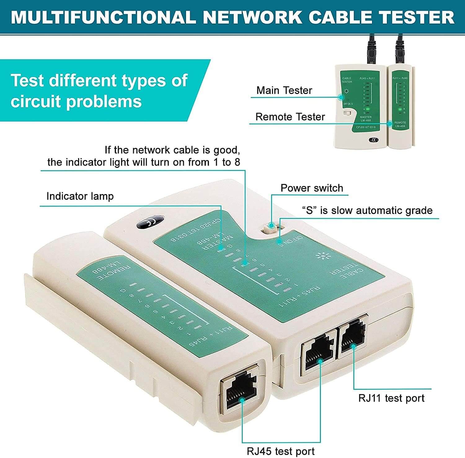 18 in 1 Network Repair Tools Professional Network Cable Tester Kit Network Maintenance Kit for RJ11 / 12/45 Network Crimper Tool with 17 Connectors and 2M Network Cableconsumables