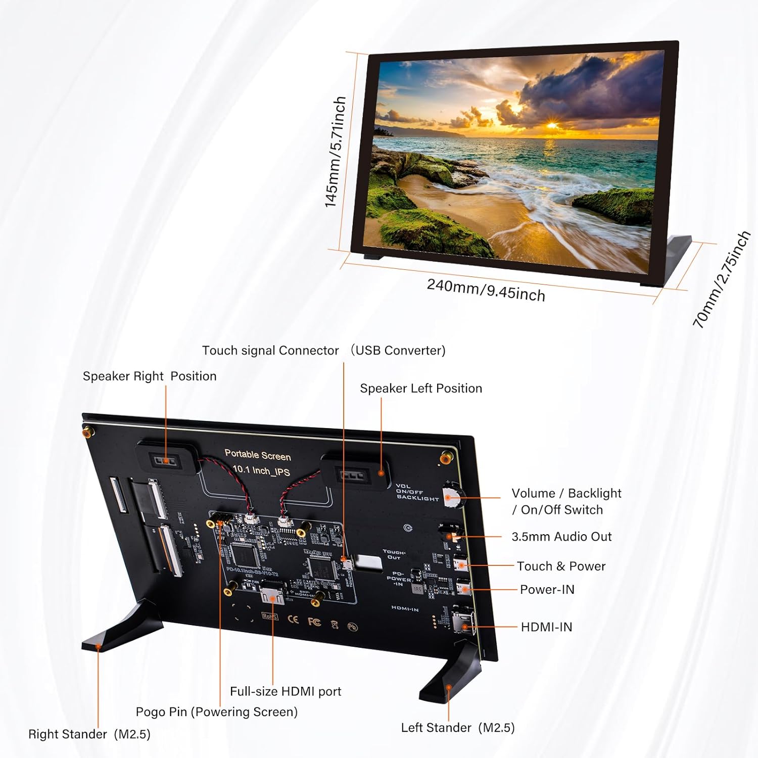 LCD Screen for Raspberry Pi 10.1 Inch Capacitive Touchscreen HDMI Monitor for Raspberry Pi - IPS 1280x800 LCD Display With Dual-Speaker and Mount Hole for Pi 5/4B/3B+/3B/B+ Board