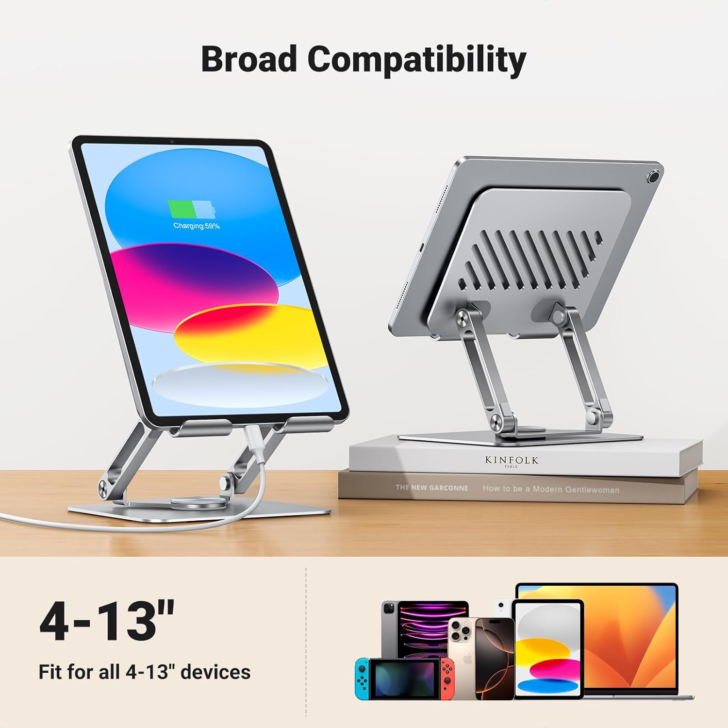 UGREEN Tablet Stand for Desk 360° Rotating Adjustable Holder Foldable, Compatible with iPad Pro Air Mini, Galaxy Tab, iPhone 16 Pro Max, and More 4''-13'' Devices