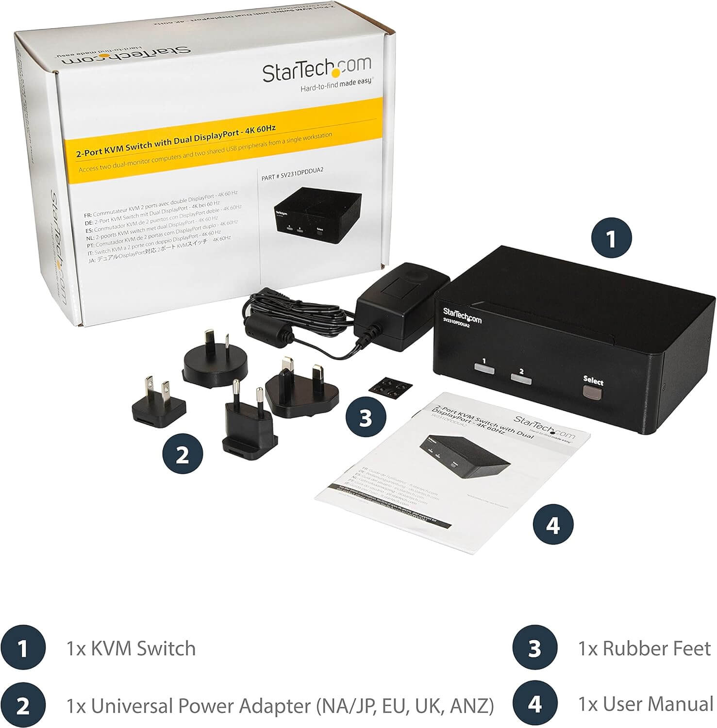 StarTech DisplayPort KVM Switch - 2 Port - Dual-Display - 4k 60hz - USB Hub - Audio and Microphoneconsumables