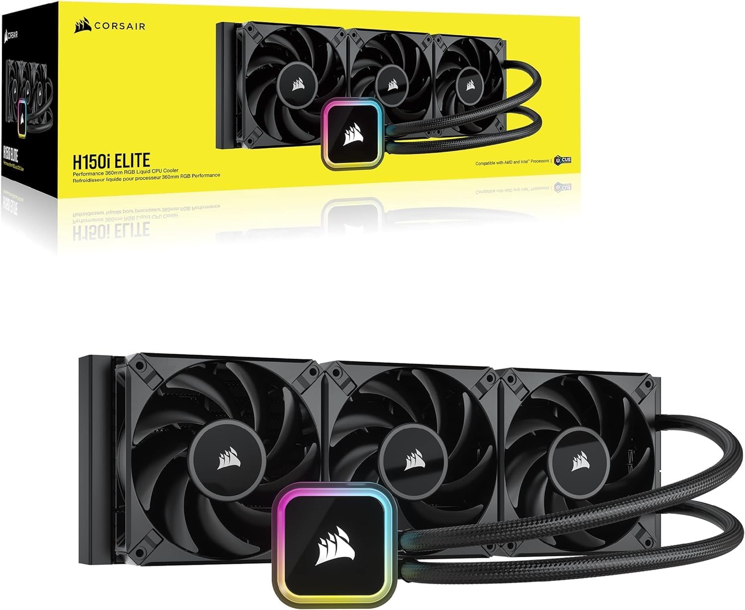 CORSAIR iCUE H150i RGB Elite Liquid CPU Cooler (16 Dynamic RGB LEDs, 120mm AF Elite Series FDB Fans, 360mm Radiator, LGA 1700, 1200, 115X, 2066, and AM4 Sockets) Black