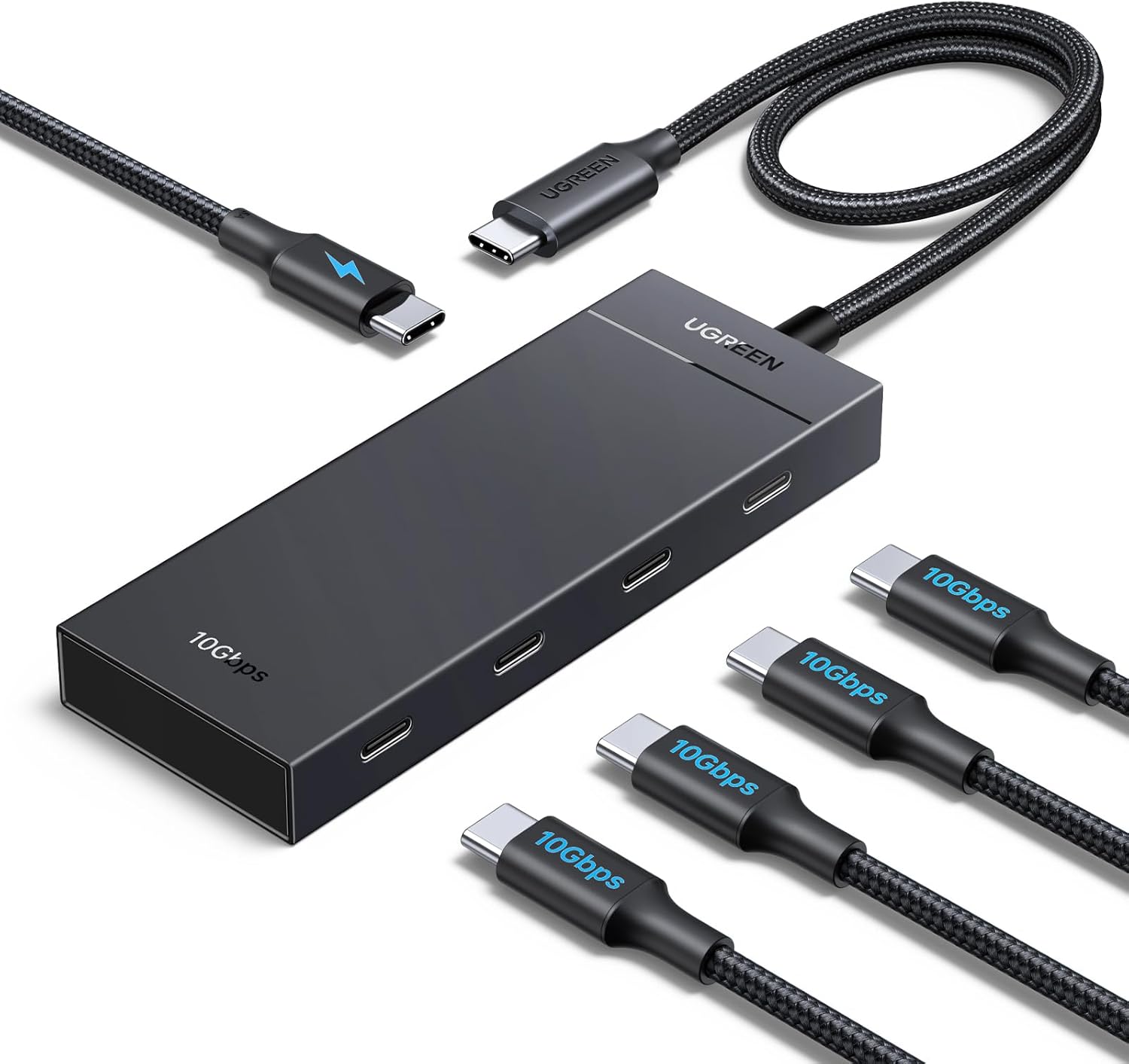 UGREEN 10Gbps USB C Hub with 100W PD, Powered Type C Splitter with 4 USB C 3.2 Gen 2 Ports, Multiport Adapter Extender Compatible with PC, Laptop, MacBook Air, iPad Pro, and iPhone 16, Plug and Play