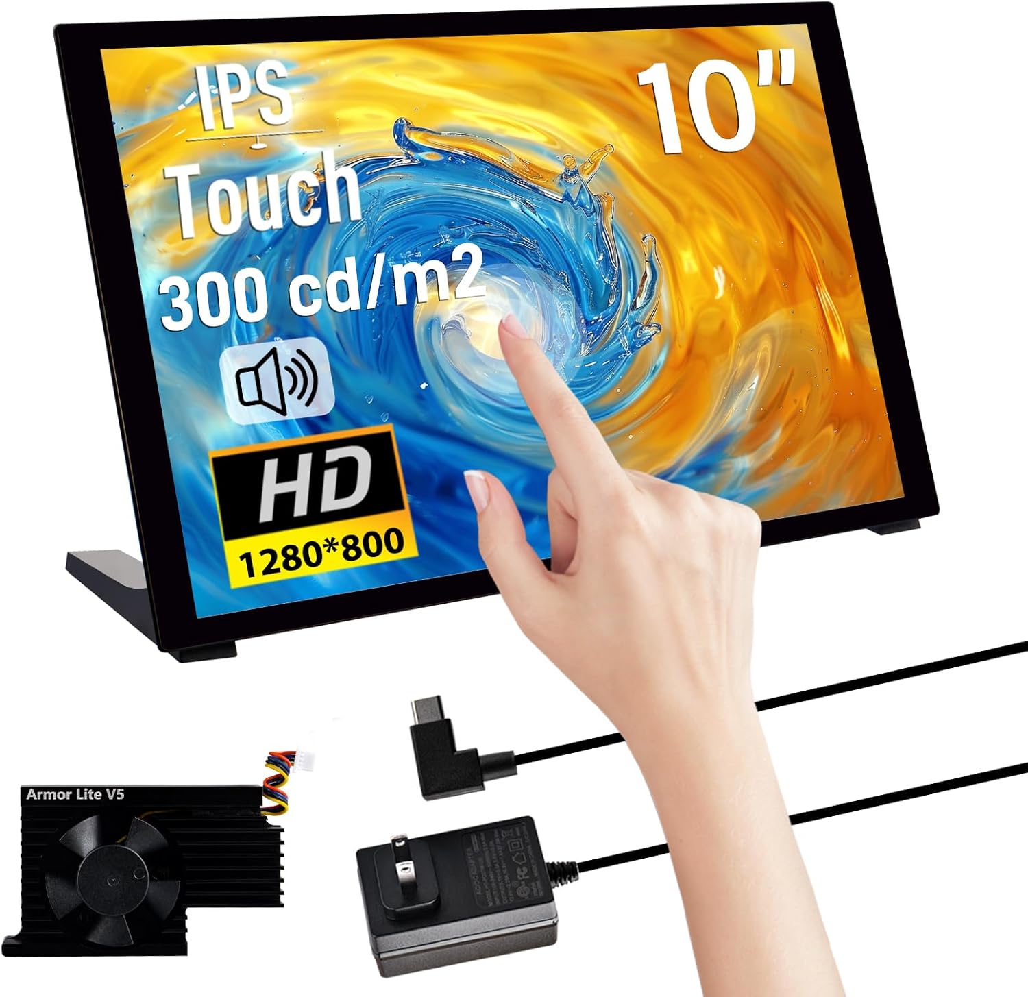 LCD Screen for Raspberry Pi 10.1 Inch Capacitive Touchscreen HDMI Monitor for Raspberry Pi - IPS 1280x800 LCD Display With Dual-Speaker and Mount Hole for Pi 5/4B/3B+/3B/B+ Board