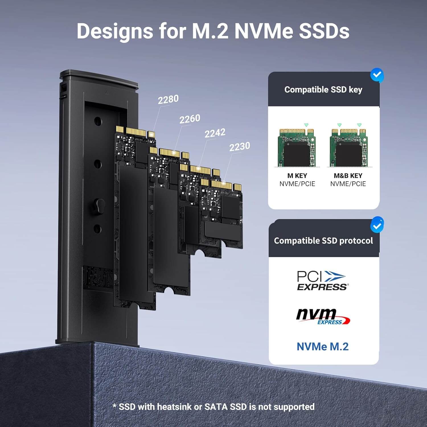 UGREEN M.2 NVMe SSD Enclosure Adapter, 10Gbps USB C 3.2 Gen2, Tool-Free External Enclosure NVMe Reader Supports M and B&M Keys and Size 2230/ 2242 / 2260/ 2280 SSDs, Thunderbolt 3 Compatible, Black