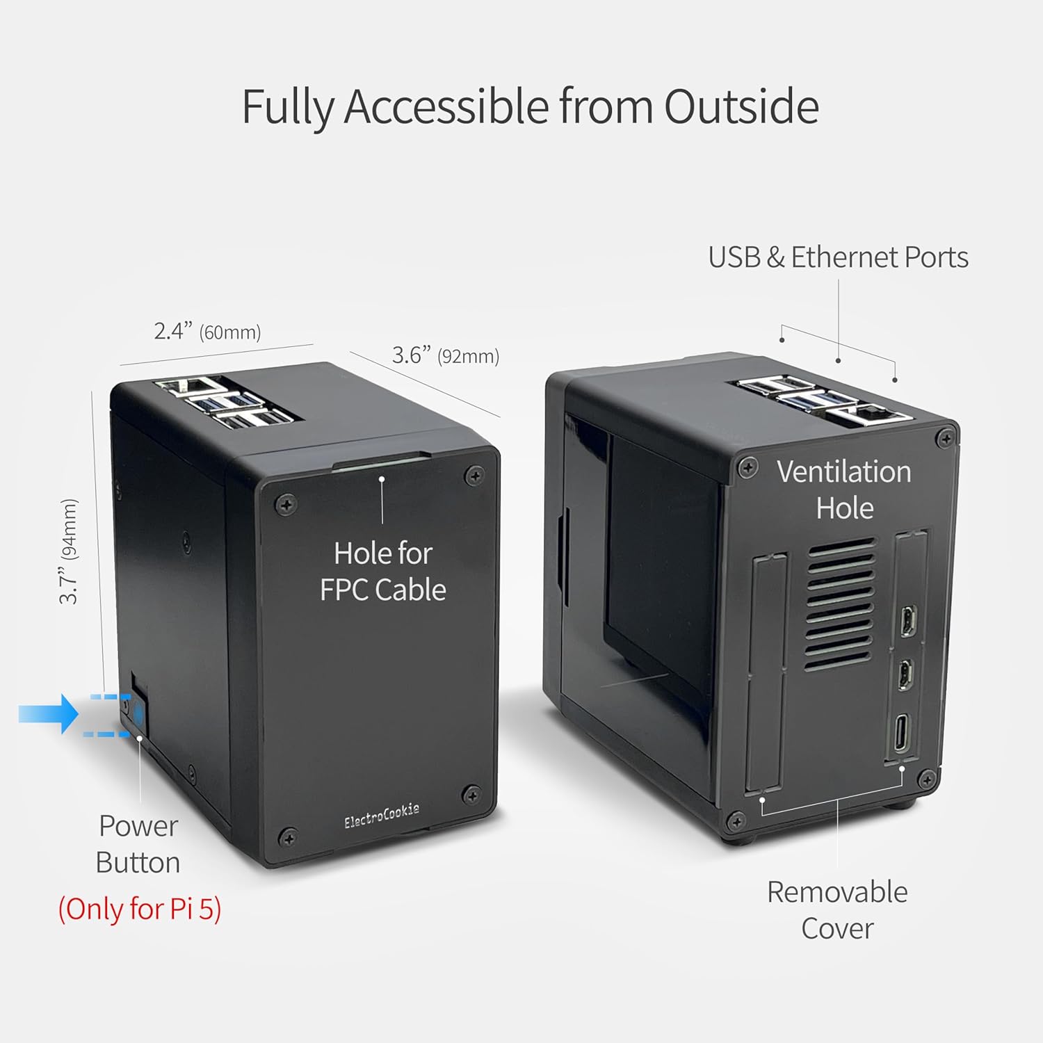 PC Mart Mini PC Case for Raspberry Pi 5 with M.2 NVMe SSD PCIe HAT and Active RGB Lighting Cooler (Black Case + M.2 HAT[X1001])