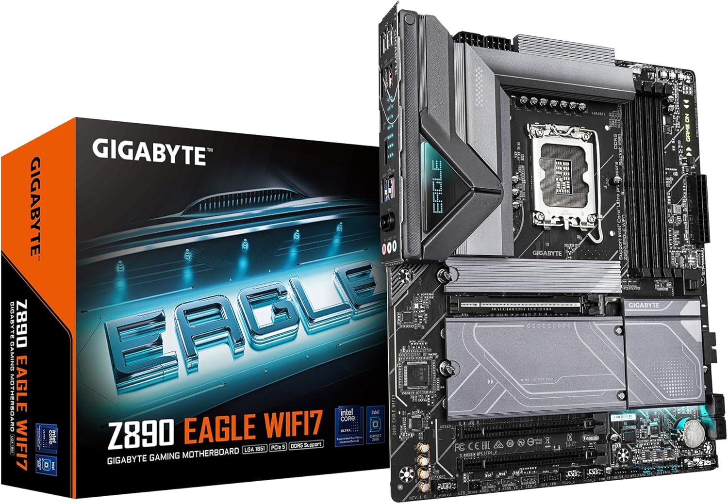 GIGABYTE Z890 Eagle WIFI7 Motherboard - Supports Intel Core Ultra (Series 2) CPUs, 14+1+2 Phases VRM, up to 8800MHz DDR5 (OC), 1xPCIe 5.0 + 3xPCIe 4.0, Wi-Fi 7, 2.5GbE LAN, Thunderbolt 4