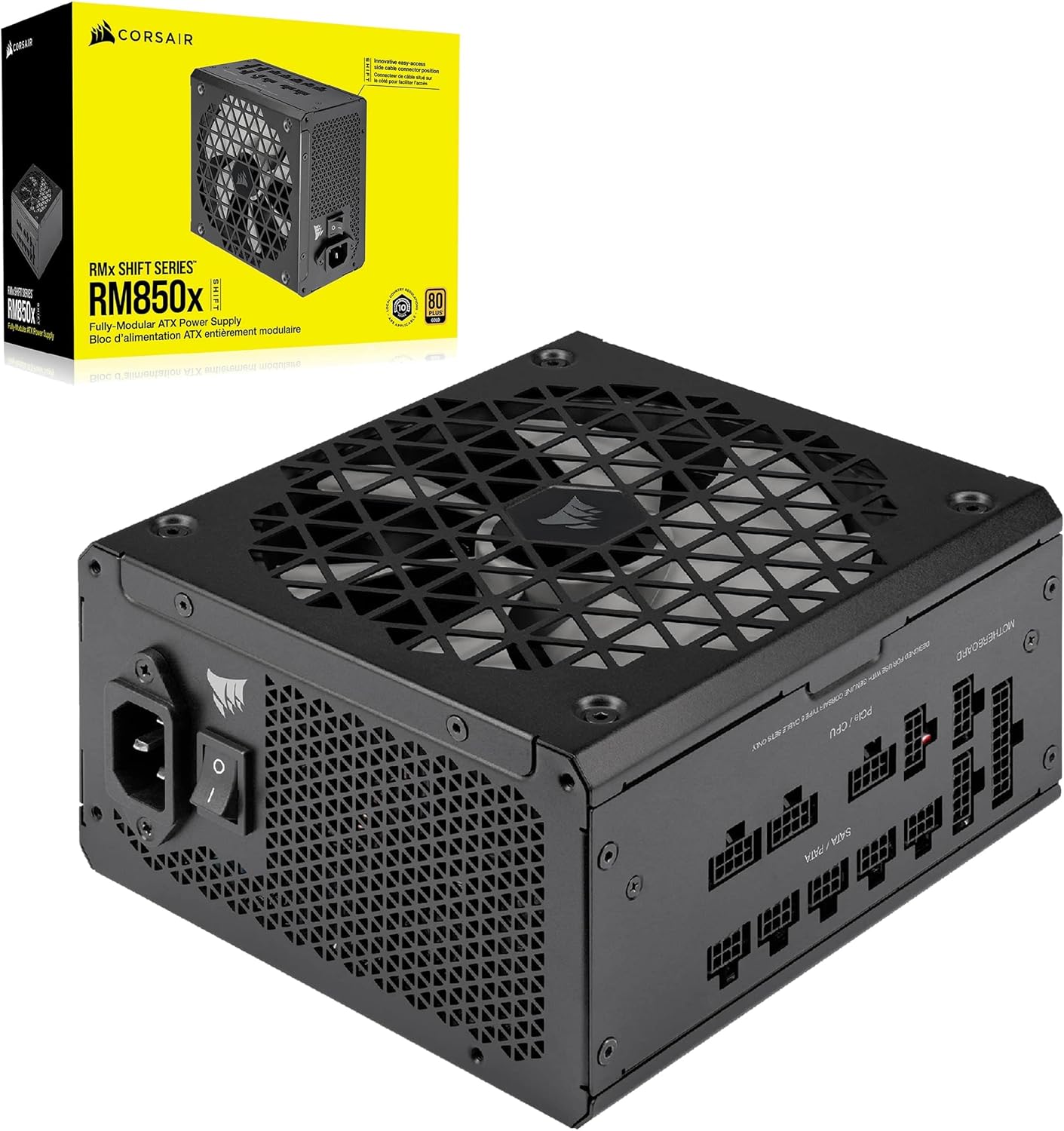 CORSAIR RM850x SHIFT Fully Modular ATX Power Supply - 80 PLUS Gold - ATX 3.0 - PCIe 5.0 - Zero RPM - Modular Side Interface - Black