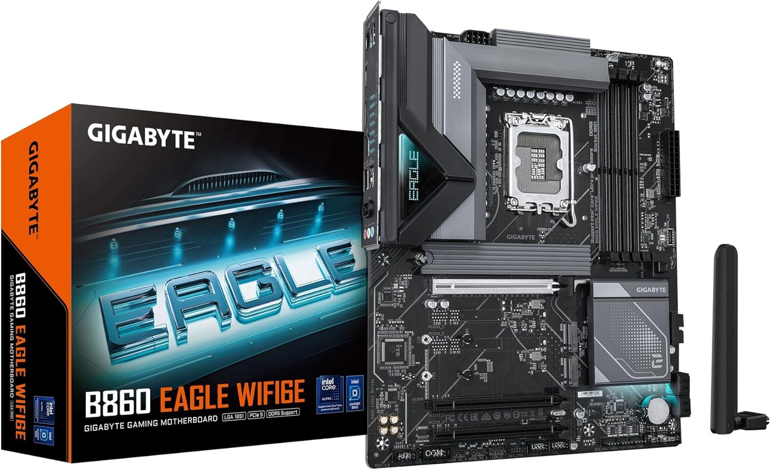 GIGABYTE B860 Eagle WIFI6E Intel Core Ultra (Series 2) LGA 1851 Motherboard, ATX, DDR5, 3X M.2, PCIe 5.0, USB-C, WIFI6E, 2.5GbE