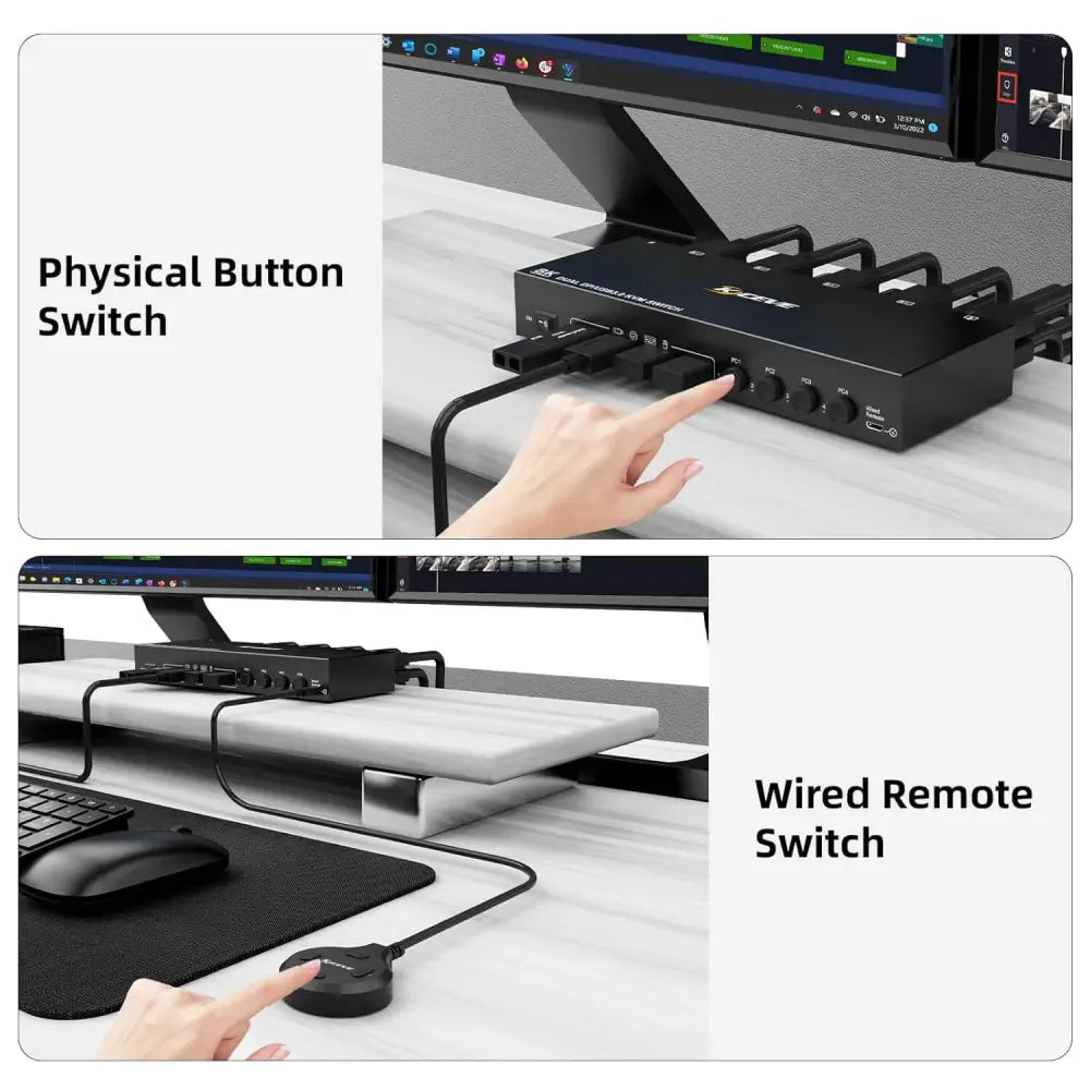 8K Dual Monitor Displayport KVM Switch 2 Monitors 4 Computers Port USB 3.0 DP 1.4 Switcher 8K@30Hz/4K@144Hz