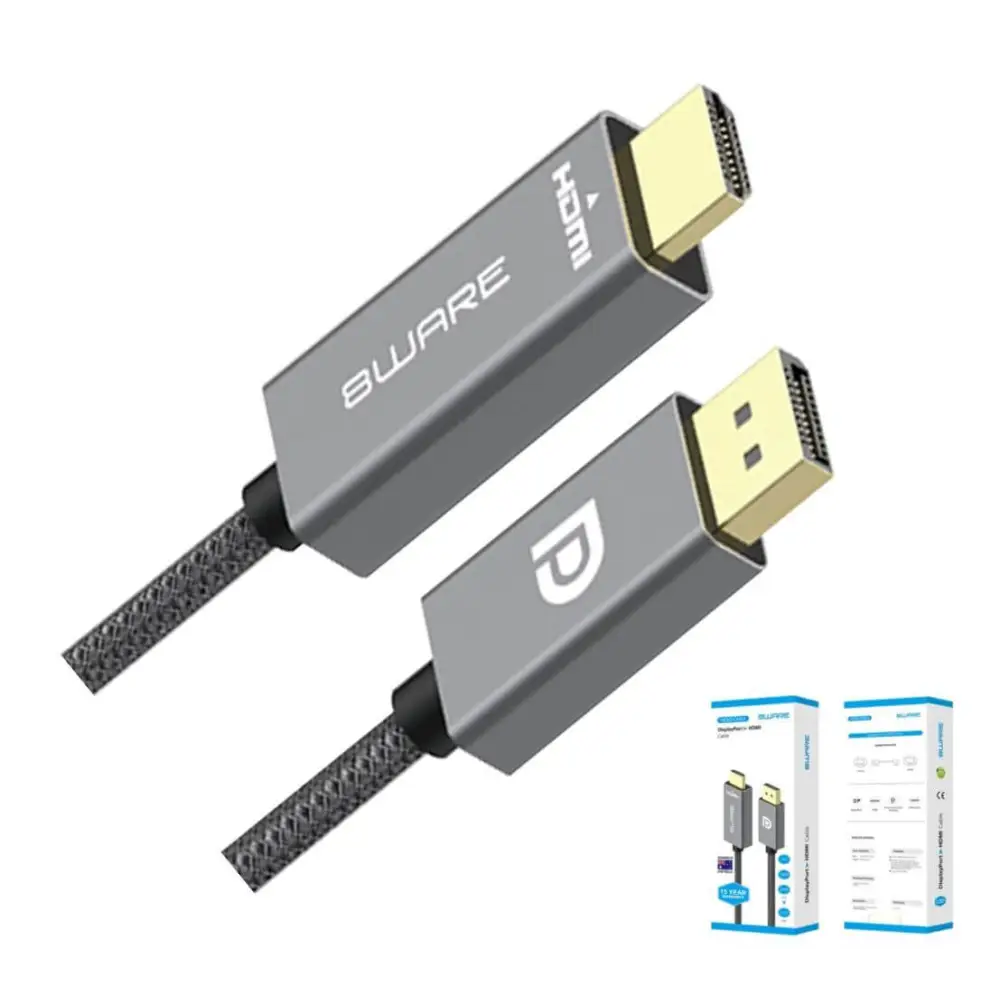 8ware 1m Displayport DP to HDMI Male Adapter Converter Cable Retail Pack 1080p Nylon Braide for Video Card PC Notebook