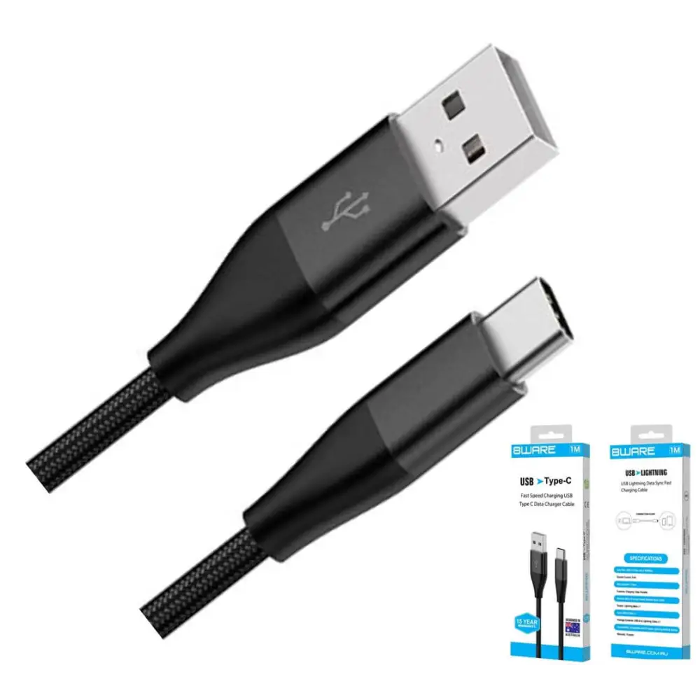 8Ware Premium 2m Samsung Certified Fast Speed Charging USB-C Type C Data Charger Cable For Huawei Google LG Retail Pack
