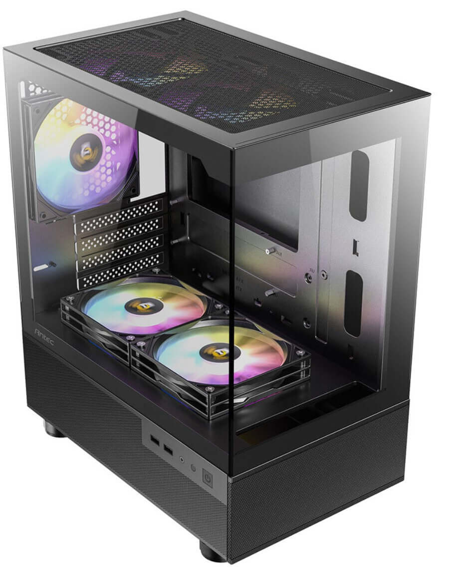 Antec CX200M RGB Elite, mATX, 270 degrees view, USB 3.0 x 2, Audio I/O Bottom. Mesh front and bottom. Clear Glass View, 5x RGB Fans. Gaming Case