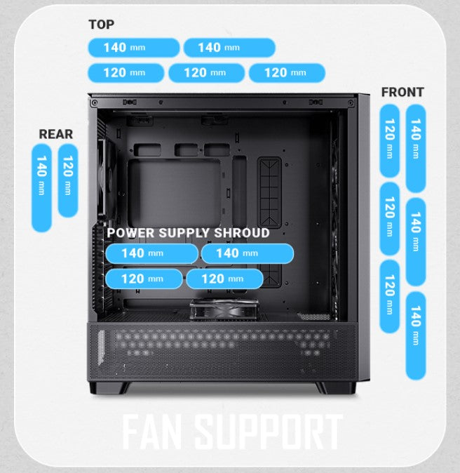 Antec Flux ATX, Black Premium Walnut Trim, 5x Black PWM Performance Fans. Ultra Cooling Design, ARGB Controller, Mid Tower Case