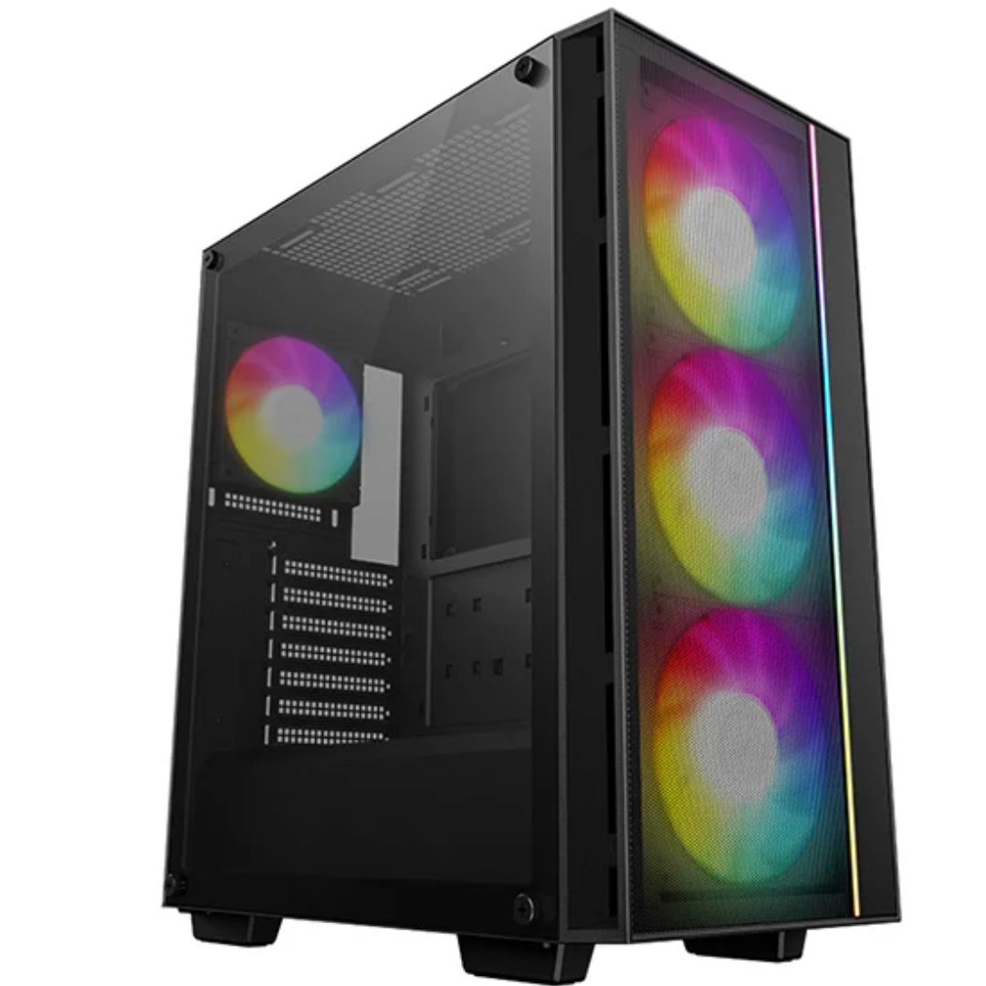 DeepCool MATREXX 55 MESH V4 C Full Tempered Glass Side Panel ATX Case. Front top USB3.0, (Type-C) Pre-Installed 3×140mm ARGB PWM Fans, 1×120mm ARGB