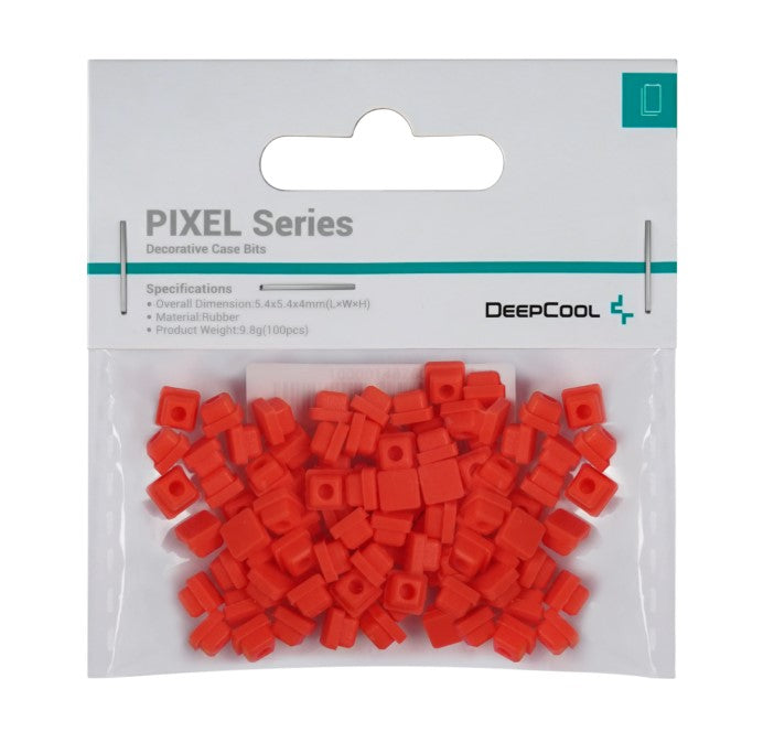 DeepCool PIXEL Series decorative case bits in vibrant red, packaged for easy use and customization.