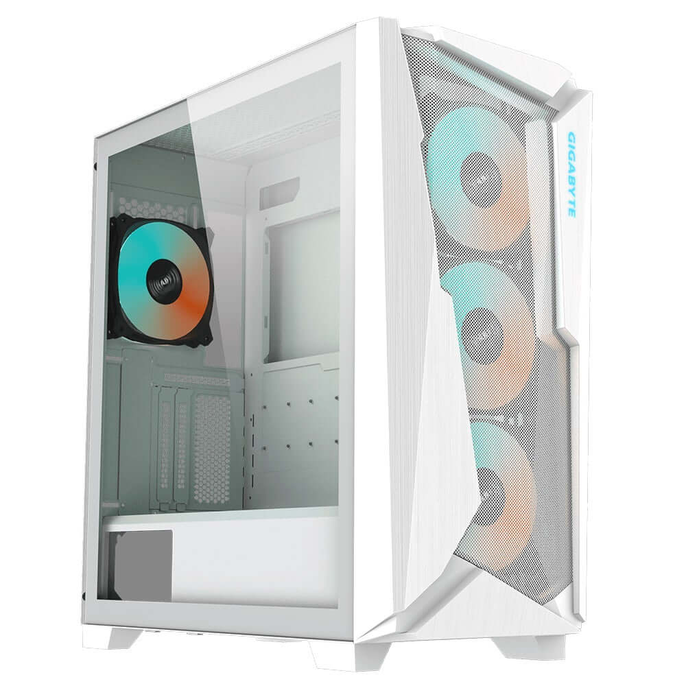 Gigabyte C301 RGB Tempered Glass E-ATX White Mid Tower Gaming Chassis 2x3.5" 2x2.5" 2xUSB3.0 Detachable Dust Filter Liquid Cooling PSU Standard ATX