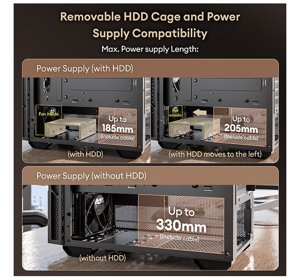 OKINOS Cypress 3 Genuine Walnut Wood MicroATX  USB-C, 3 Pin Non-PWM Case Fans Pre-Installed,Temper Glass Side Panel, Case