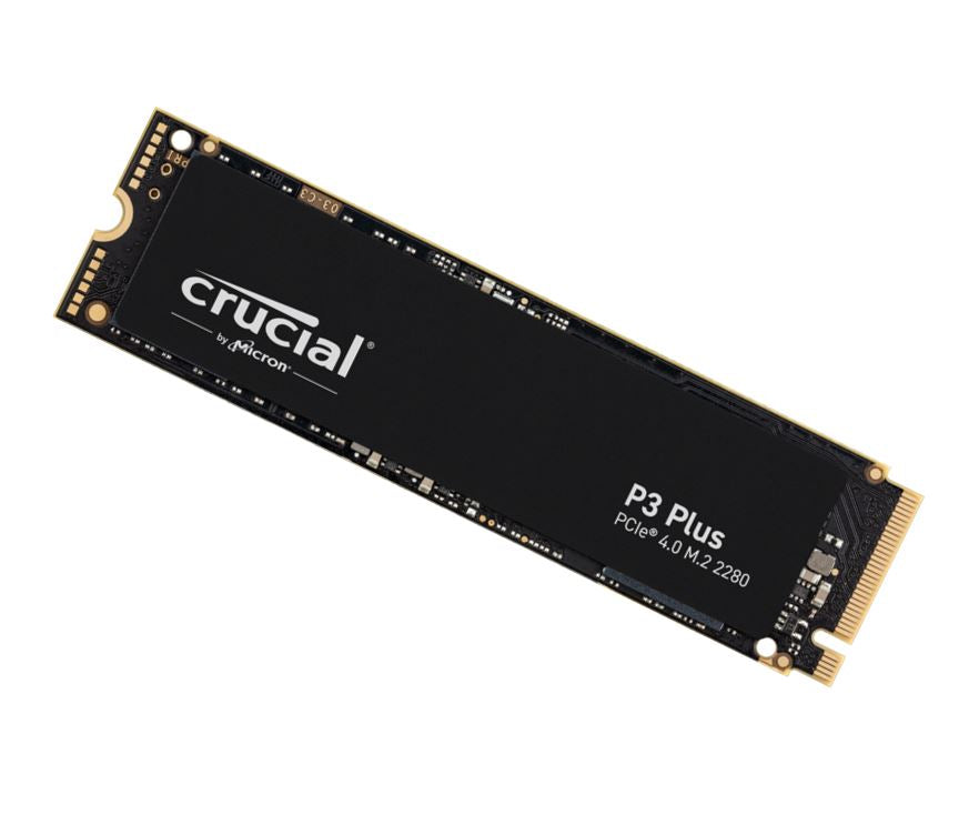 Crucial P3 Plus 500GB Gen4 NVMe SSD 4700/1900 MB/s R/W 110TBW 350K/460K IOPS 1.5M hrs MTTF Full-Drive Encryption M.2 PCIe4 5yrs