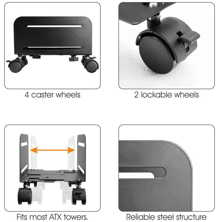 Brateck Mobile ATX Case Stand, For most ATX cases, up to 10kg, 119-209mm