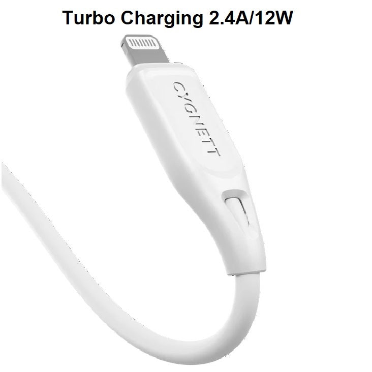 Cygnett Essentials Lightning to USB-A (2.0) Cable (1M) - White(CY4700PCCAL),2.4A/12W, 480Mbps Transfer, Fast Charge iPhone/iPad, MFi,2 Years Warranty