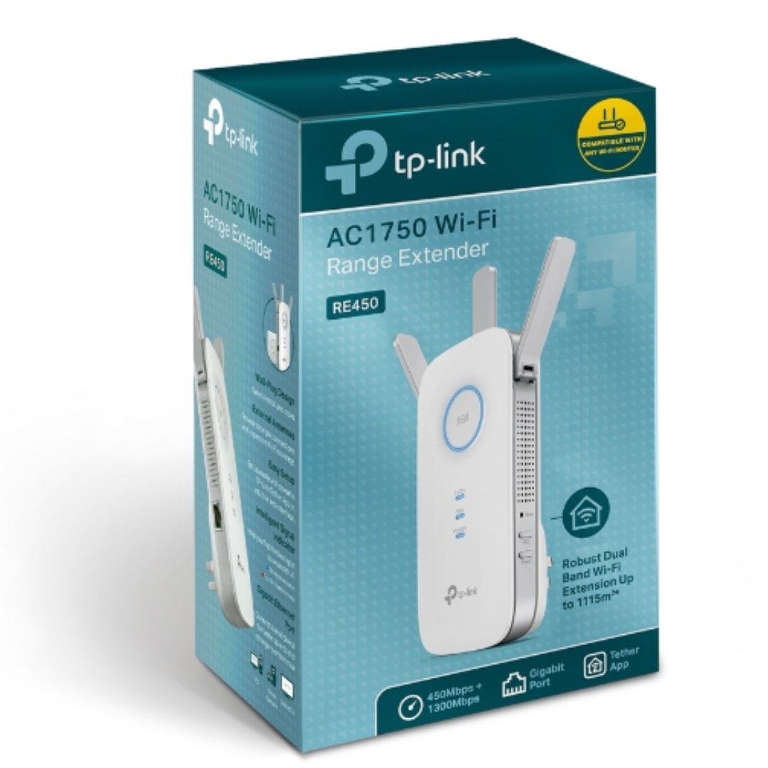 TP-Link RE450 AC1750 1750Mbps Wi-Fi Range Extender 450Mbps@2.4GHz 1300Mbps@5GHz 1Gbps LAN Port 3xAntennas ~RE580D RE590T