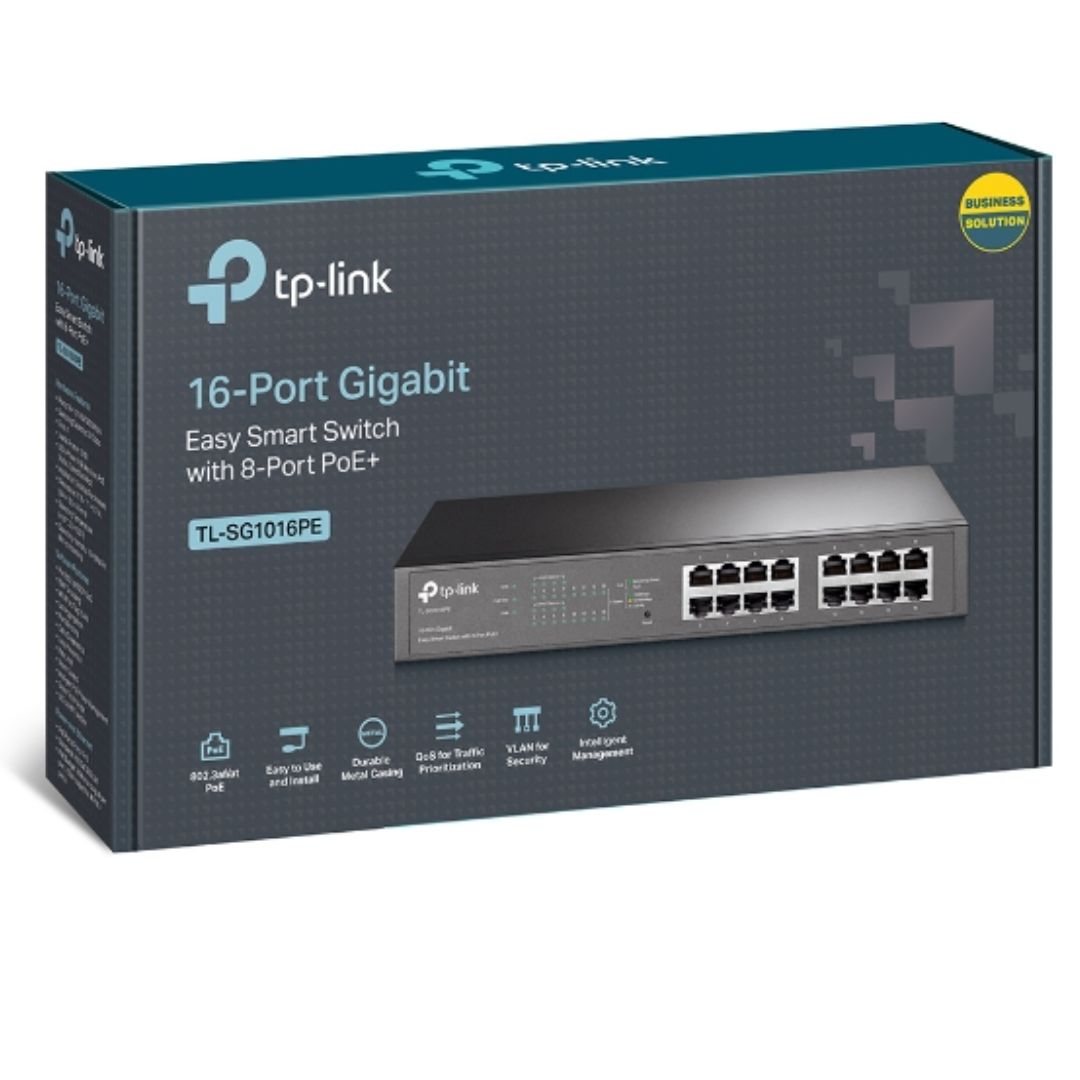 TP-Link TL-SG1016PE 16-Port Gigabit Easy Smart Switch 8-Port PoE+ Rack Mountable/Desktop, 32Gbps Switching Capacity,8K MAC Address Table