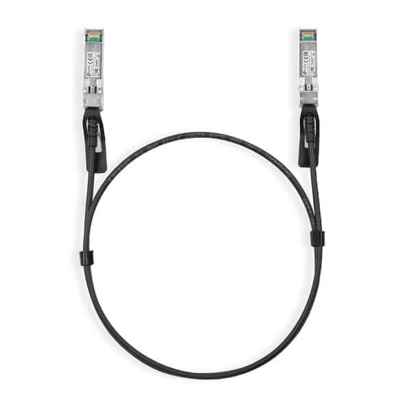 TP-Link TL-SM5220-1M 1 Meter 10G SFP+ Direct Attach Cable with connectors on both ends.