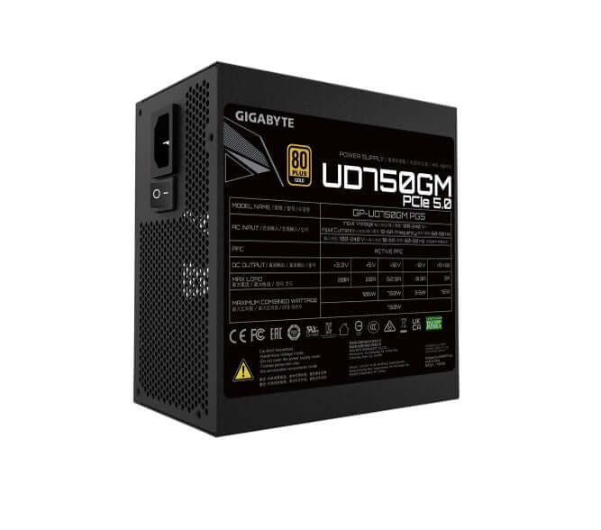 Gigabyte UD750GM PG5 750W ATX PSU Power Supply 80+ Gold >90% Black Flat Cables Single +12V Rail Japanese >100K Hrs