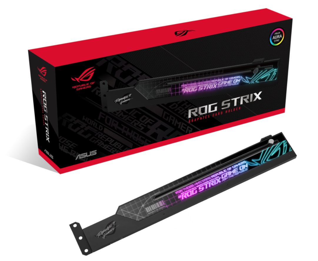 ASUS ROG Strix Graphics Card Holder, Eliminates GPU Sag, Easy Installation, Aura Sync Compatible, Laser-etched ROG Logo