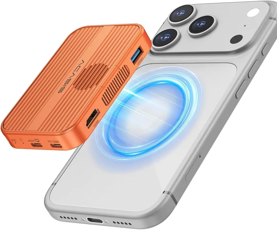 Acasis 10Gbps Magnetic M.2 NVMe SSD orange with bag Enclosure & USB-C Docking Station TF/SD 3.0 4K 60HZ for iPhone