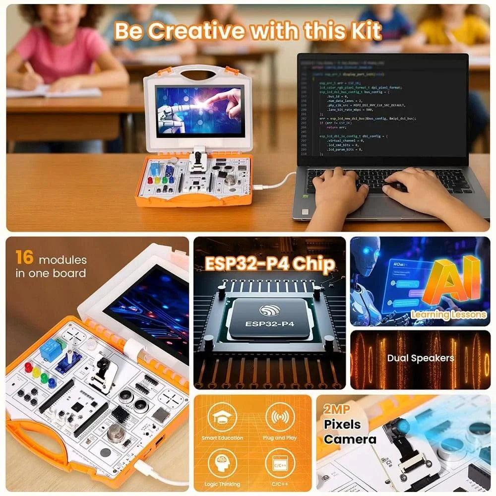 All-in-one Starter Kit for ESP32-P4 with Common Board design 16 Modules and AI Lessons